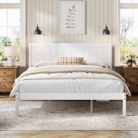 King Size Platform Bed Frame With Headboard, Wood Slat Support