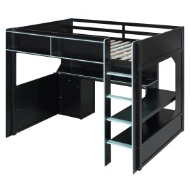 Full Size Gaming Loft Bed with Integrated Desk, Lights and Built-in Charging Station