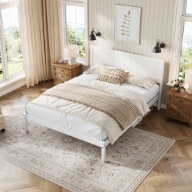 King Size Platform Bed Frame With Headboard, Wood Slat Support