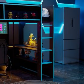 Full Size Gaming Loft Bed with Integrated Desk, Lights and Built-in Charging Station