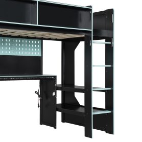 Twin Size Gaming Loft Bed with Integrated Desk, Lights and Built-in Charging Station