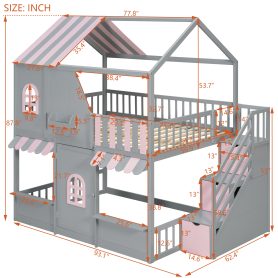 Full Over Full House Bunk Bed with Storage Staircase & Shelves
