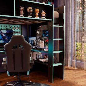 Twin Size Gaming Loft Bed with Integrated Desk, Lights and Built-in Charging Station
