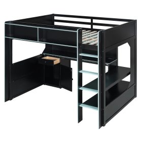 Full Size Gaming Loft Bed with Integrated Desk, Lights and Built-in Charging Station