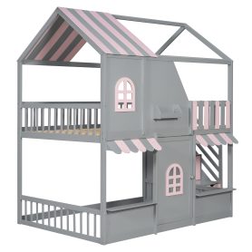 Full Over Full House Bunk Bed with Storage Staircase & Shelves