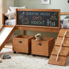 Twin Size Loft Bed Wood Bed With Two Storage Boxes