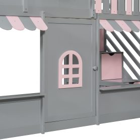 Full Over Full House Bunk Bed with Storage Staircase & Shelves