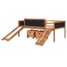 Twin Size Loft Bed Wood Bed With Two Storage Boxes