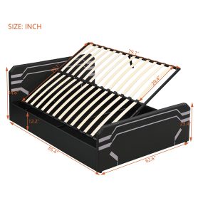 Queen Size Upholstered Gaming Bed with Side-Lift Hydraulic Storage System