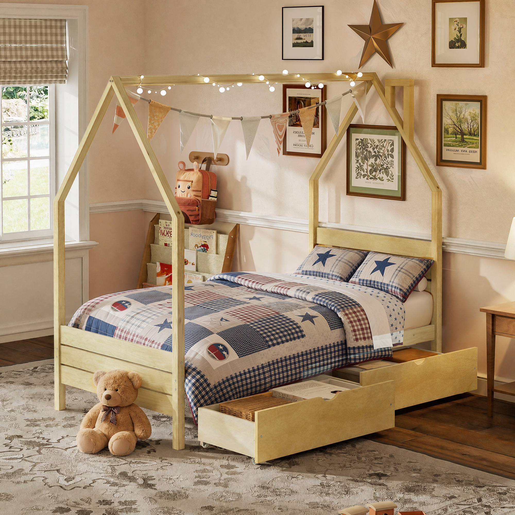 Twin Size Montessori Bed With 2 Storage Drawers