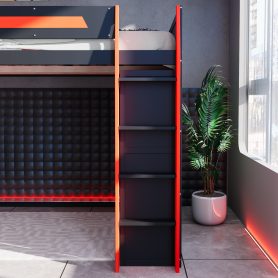 Full Size Gaming Loft Bed with Integrated Desk, Smart RGB LED Lights and USB Ports