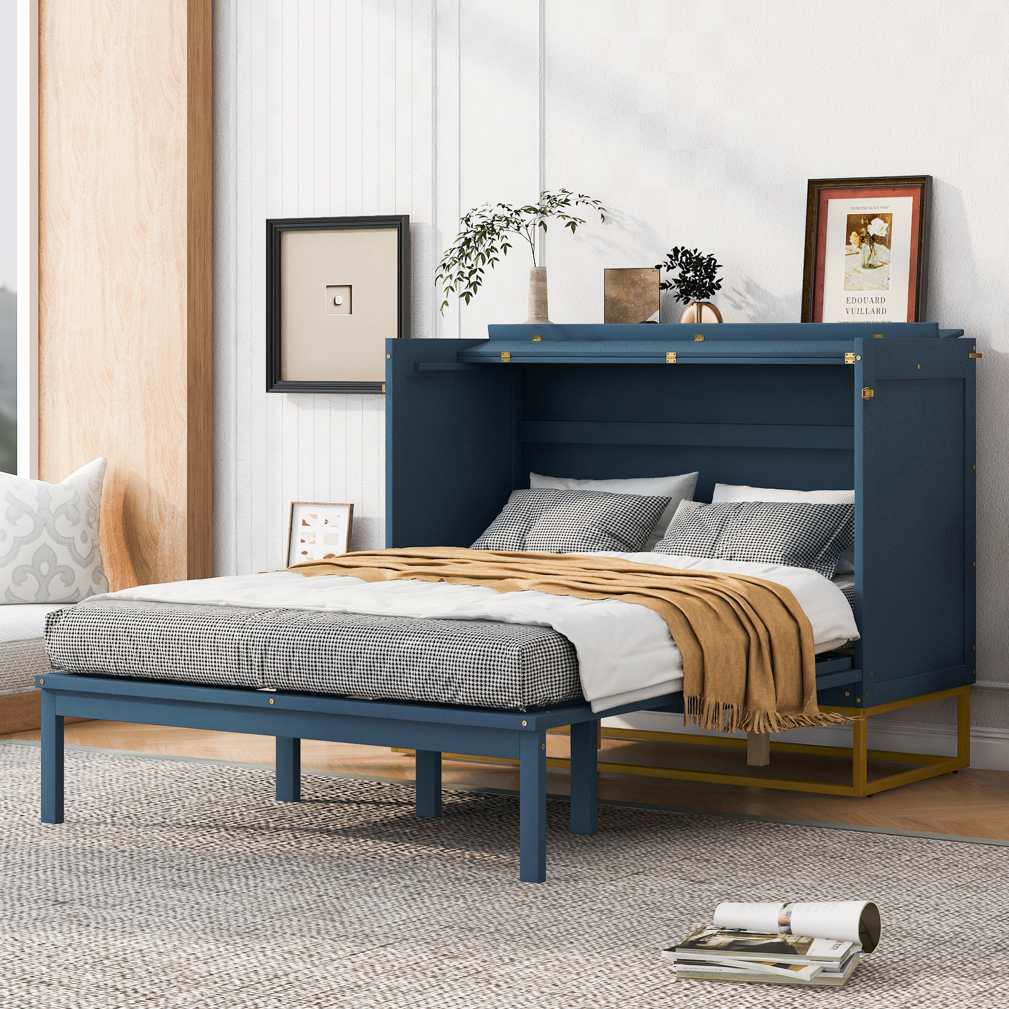 Queen Size Murphy Bed With Iron Legs, Modern Design 3 Queen Size Murphy Bed With Iron Legs, Modern Design