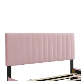 Queen Size Velvet Upholstered Platform Bed with Twin XL Size Trundle