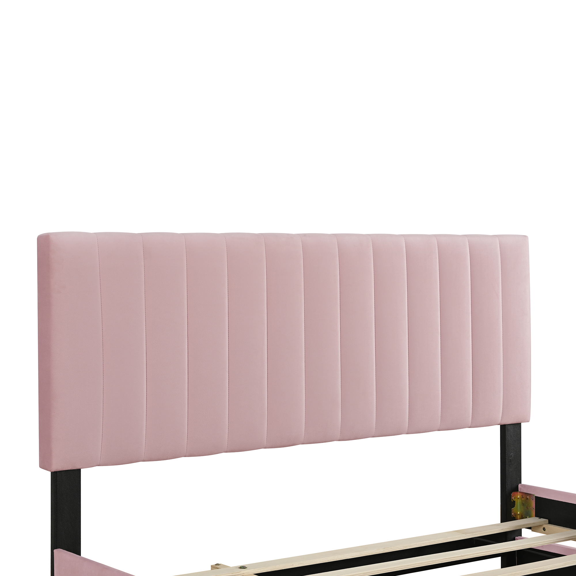 Queen Size Velvet Upholstered Platform Bed with Twin XL Size Trundle