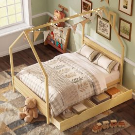 Full Size Montessori Bed With 2 Storage Drawers