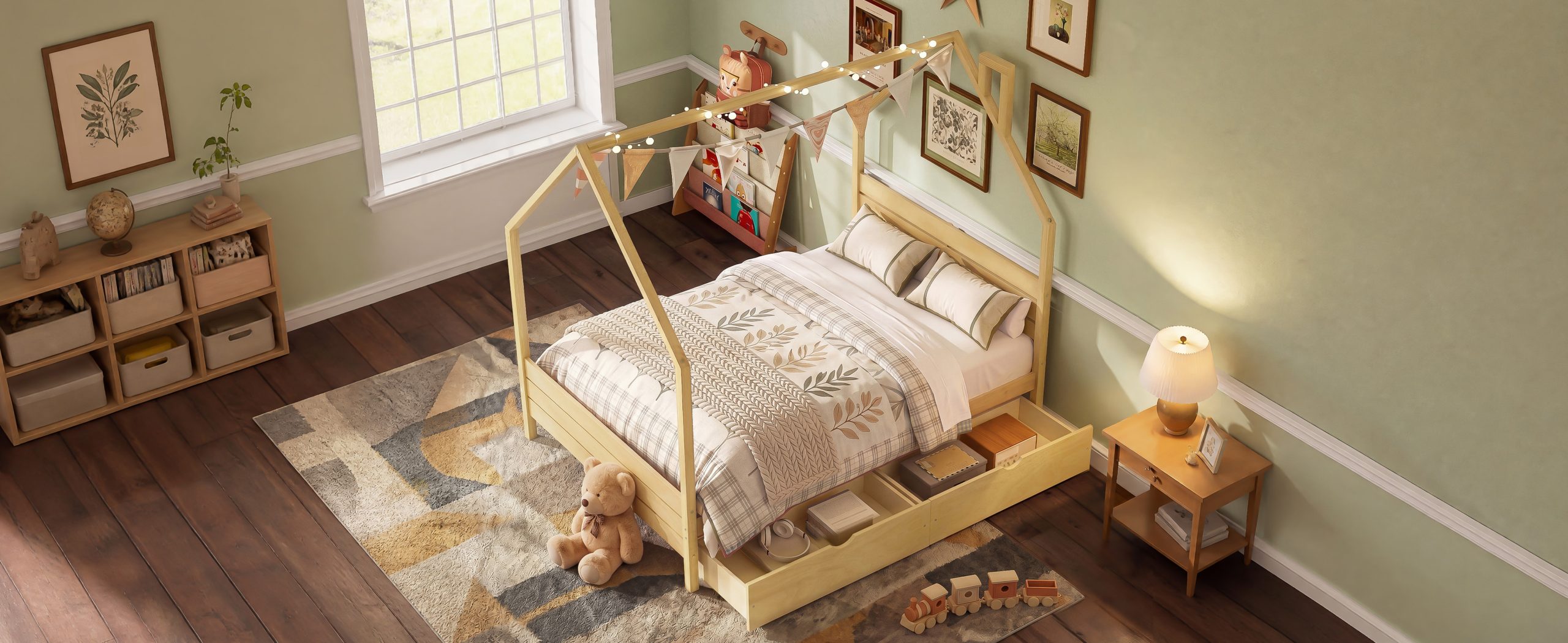 Full Size Montessori Bed With 2 Storage Drawers
