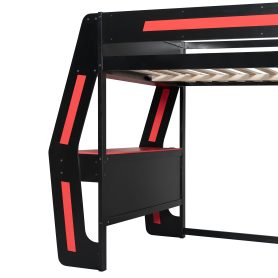 Full Size Gaming Loft Bed with Integrated Desk, Smart RGB LED Lights and USB Ports