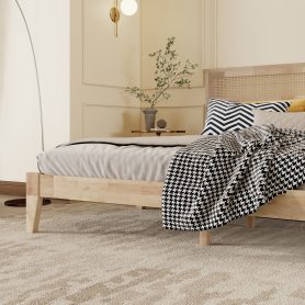 King Size Solid Wood Bed with Rattan Headboard 37 King Size Solid Wood Bed with Rattan Headboard