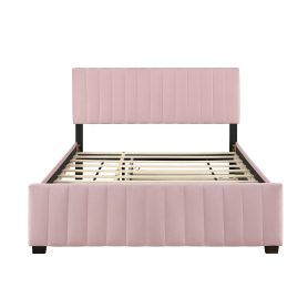 Queen Size Velvet Upholstered Platform Bed with Twin XL Size Trundle