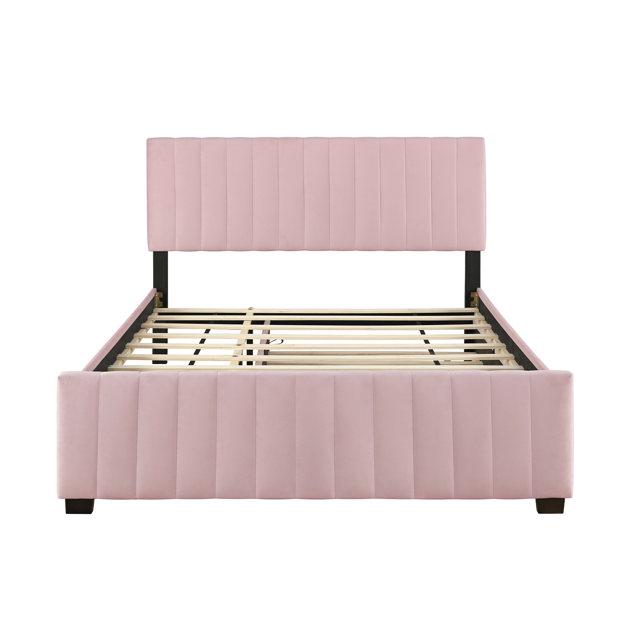 Queen Size Velvet Upholstered Platform Bed with Twin XL Size Trundle