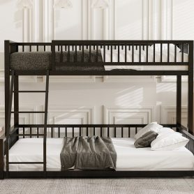 Twin XL over Queen Floor Bunk Bed with Ladder and Safety Guardrails