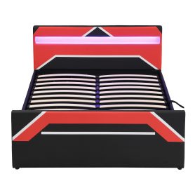 Queen Size Gaming Bed with Built-in 7-Color LED Lighting Headboard