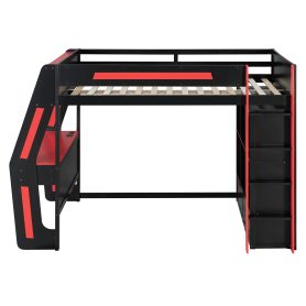 Full Size Gaming Loft Bed with Integrated Desk, Smart RGB LED Lights and USB Ports