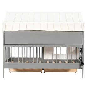 Twin Size House Bed with 2 Large Drawers, Side Bookshelf with LED Strip