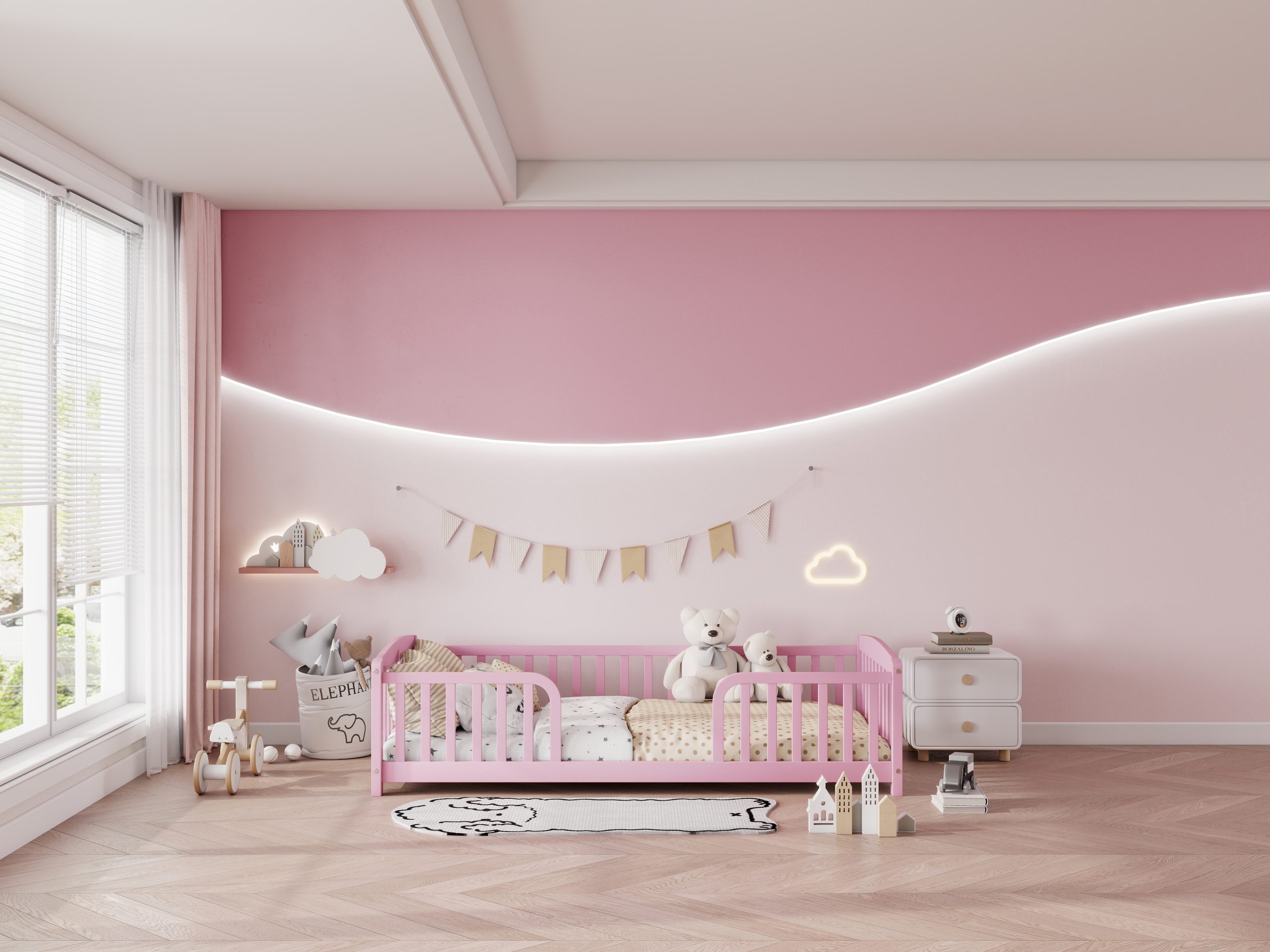 Twin Size Floor Fence Bed with Central Entrance 24 Twin Size Floor Fence Bed with Central Entrance