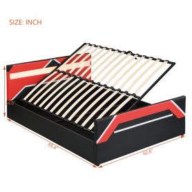 Queen Size Gaming Bed with Built-in 7-Color LED Lighting Headboard