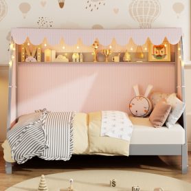 Twin XL House Bed with Twin XL Trundle, Shelf, Tent and Light