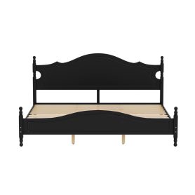 Retro Style Wooden Platform Bed with Wood Slats Support