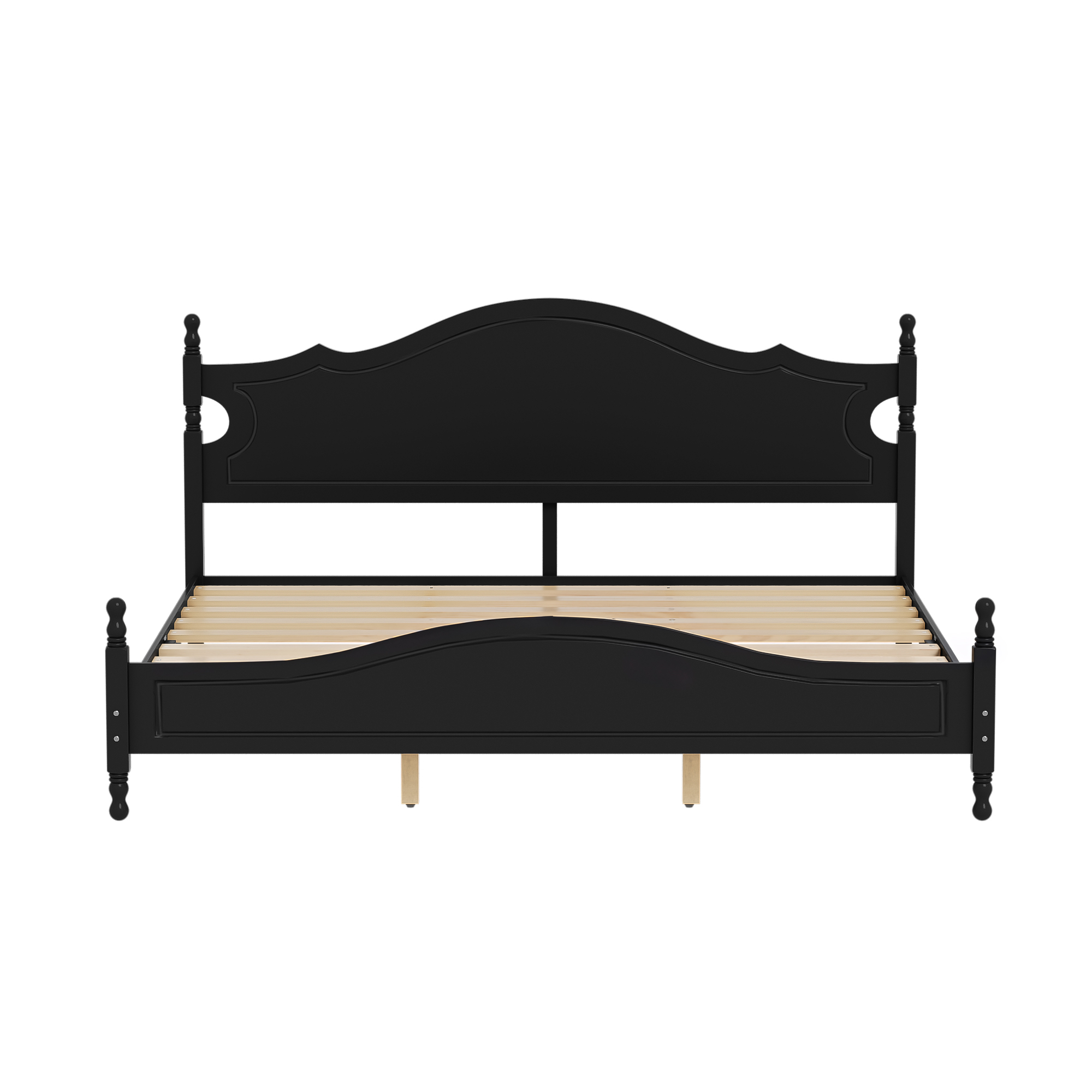 Retro Style Wooden Platform Bed with Wood Slats Support