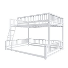 Full XL over Queen Floor Bunk Bed with Ladder and Safety Guardrails
