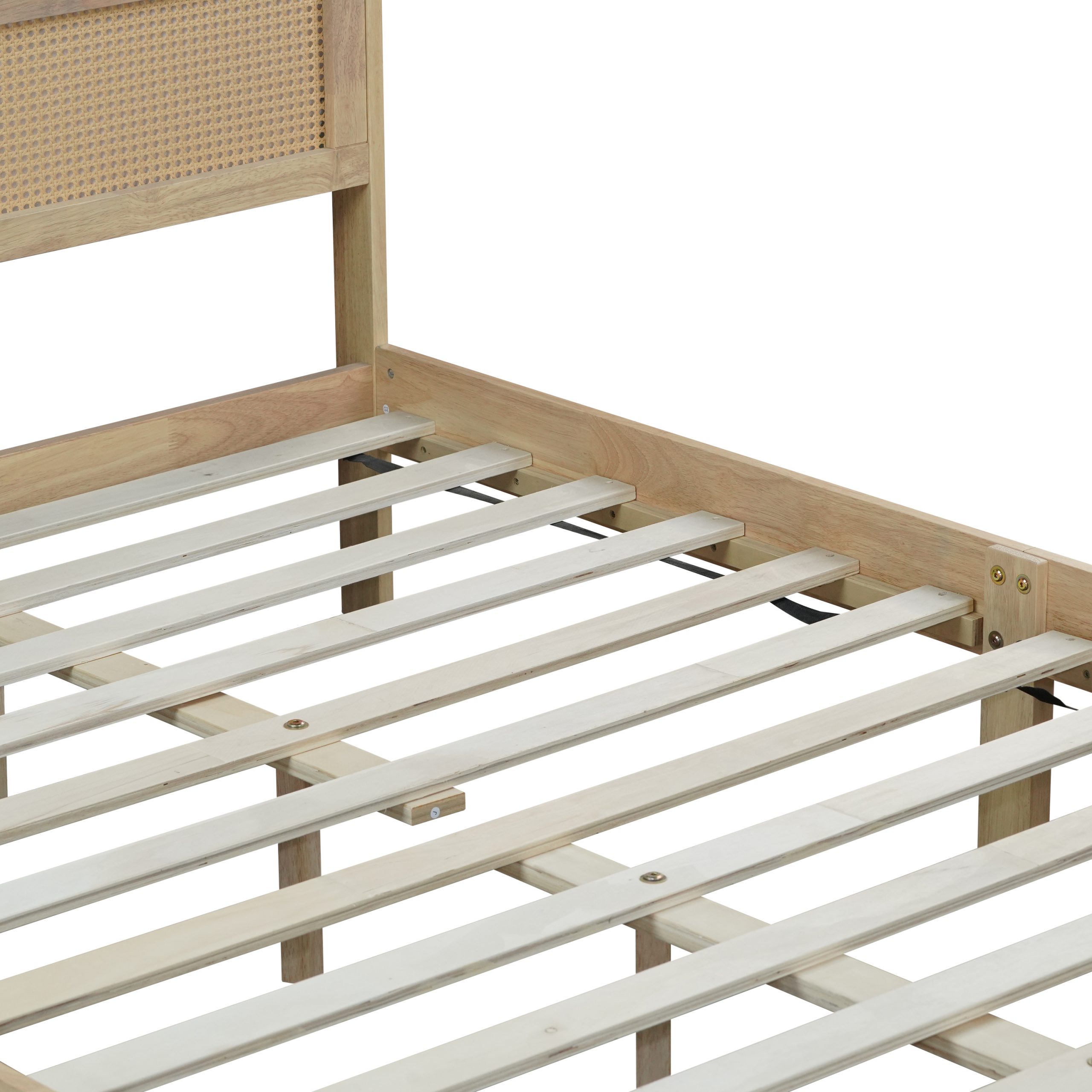 Full Size Solid Wood Bed with Rattan Headboard 7 Full Size Solid Wood Bed with Rattan Headboard