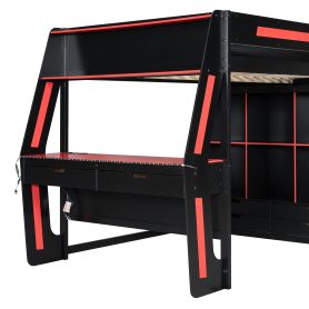 Full Size Gaming Loft Bed with Integrated Desk, Smart RGB LED Lights and USB Ports