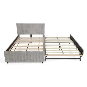 Full Size Upholstered Bed with Vertical Channel Tufted Headboard & Nailhead Trim