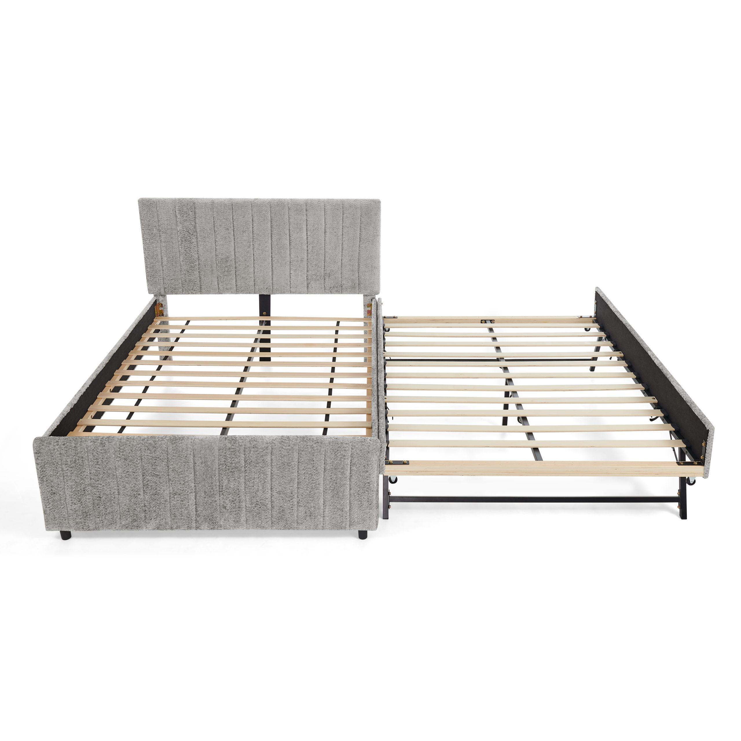Full Size Upholstered Bed with Vertical Channel Tufted Headboard & Nailhead Trim