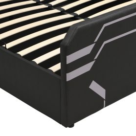 Queen Size Upholstered Gaming Bed with Side-Lift Hydraulic Storage System
