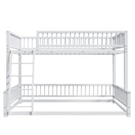 Full XL over Queen Floor Bunk Bed with Ladder and Safety Guardrails