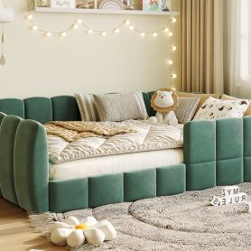 Full Size Velvet Upholstered Floor Bed