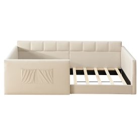 Velvet Upholstered Sofa Bed with High Side Panels and Side Entrance