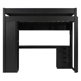 Twin Size Solid Wood Loft Bed with L-Shaped Desk and 4 Drawers