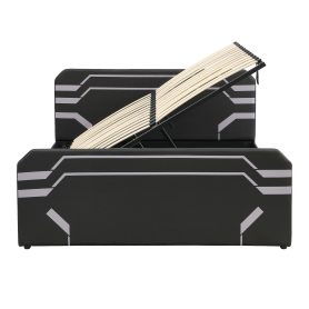 Queen Size Upholstered Gaming Bed with Side-Lift Hydraulic Storage System