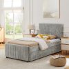 Twin Size Upholstered Bed with Vertical Channel Tufted Headboard & Nailhead Trim