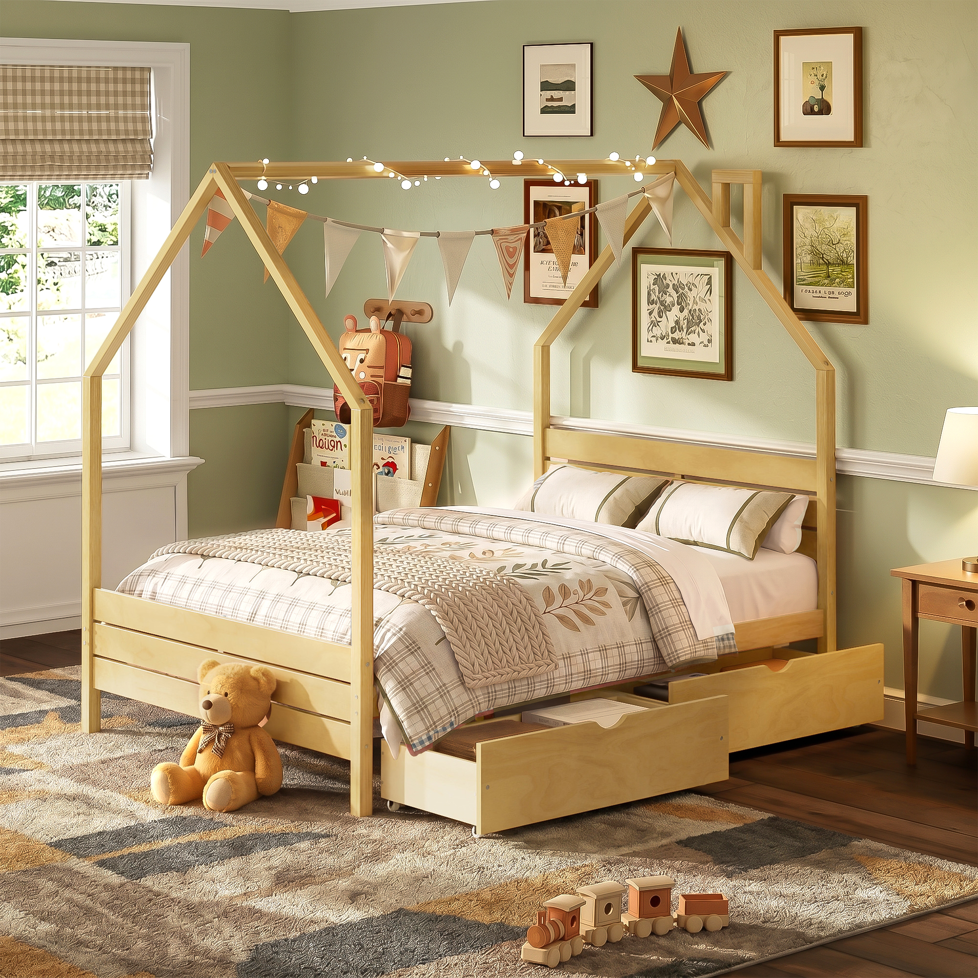 Full Size Montessori Bed With 2 Storage Drawers