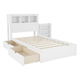 Wood Twin Bed with Drawers, Headboard And Pull Out Storage Cabinet