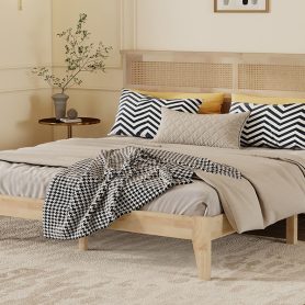 King Size Solid Wood Bed with Rattan Headboard 49 King Size Solid Wood Bed with Rattan Headboard