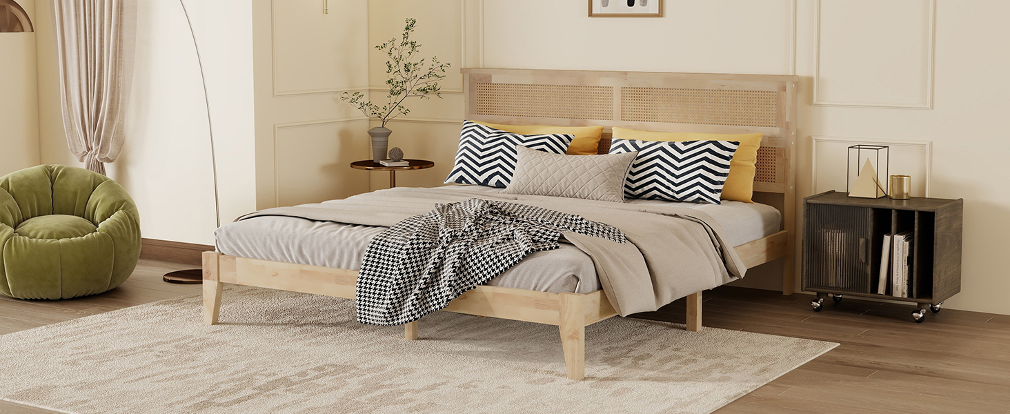 King Size Solid Wood Bed with Rattan Headboard 23 King Size Solid Wood Bed with Rattan Headboard