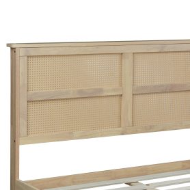 Full Size Solid Wood Bed with Rattan Headboard
